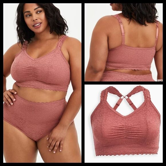 0X 12W Large Torrid Pink 4 Way Stretch Bralette Lace Racerback Lingerie Knit NWT - Picture 1 of 9